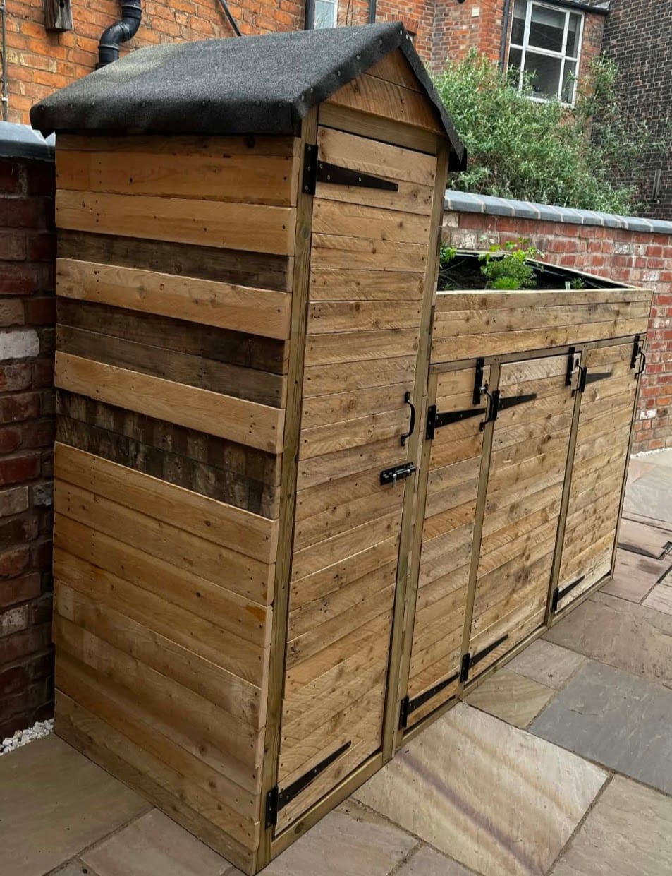 Tool shed & bin store with planter top