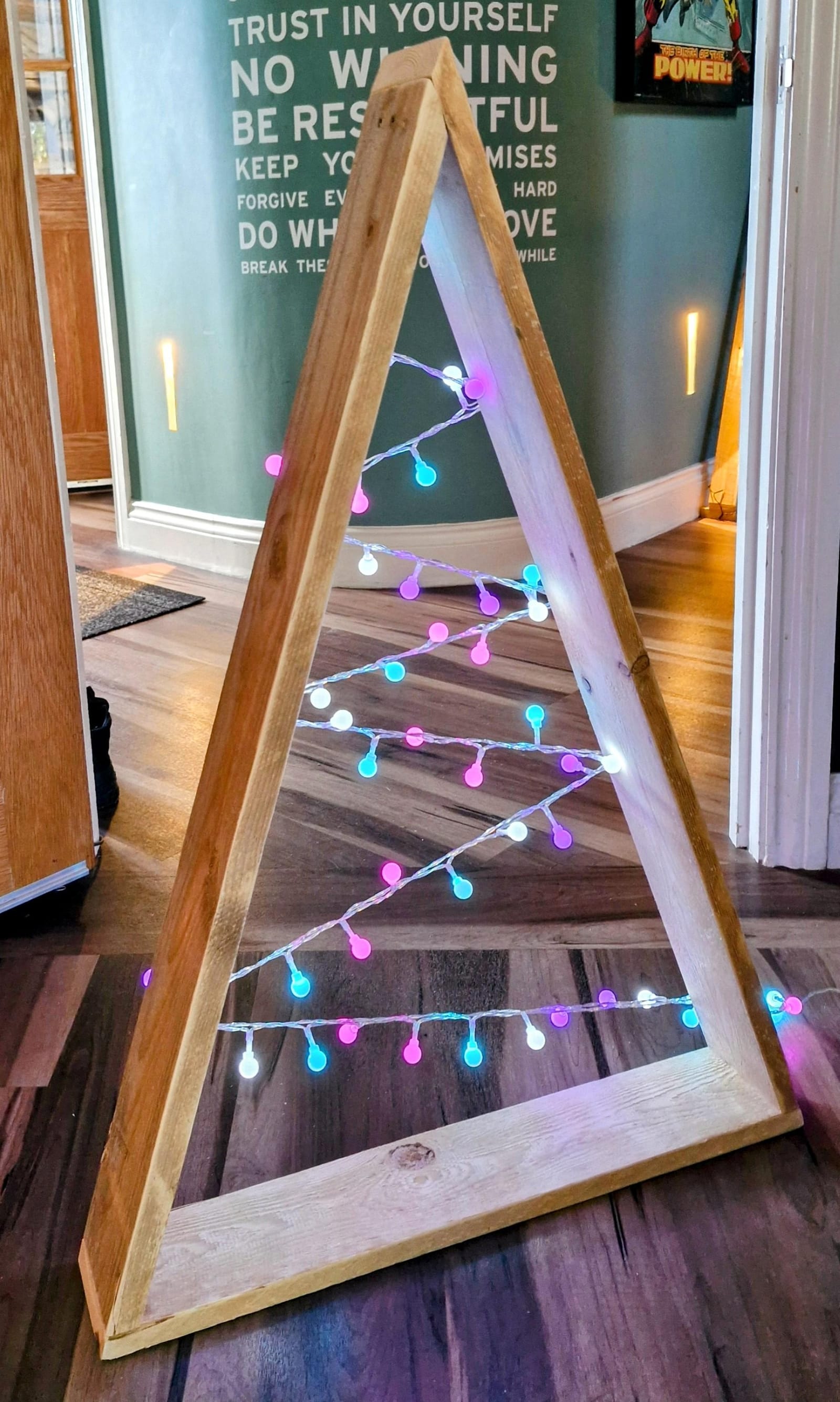 Large Wooden Triangle with coloured lights